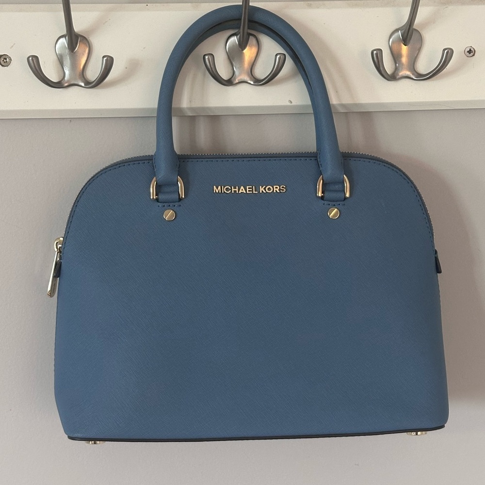 Michael Kors Cindy Large Leather Dome Satchel Pale Blue